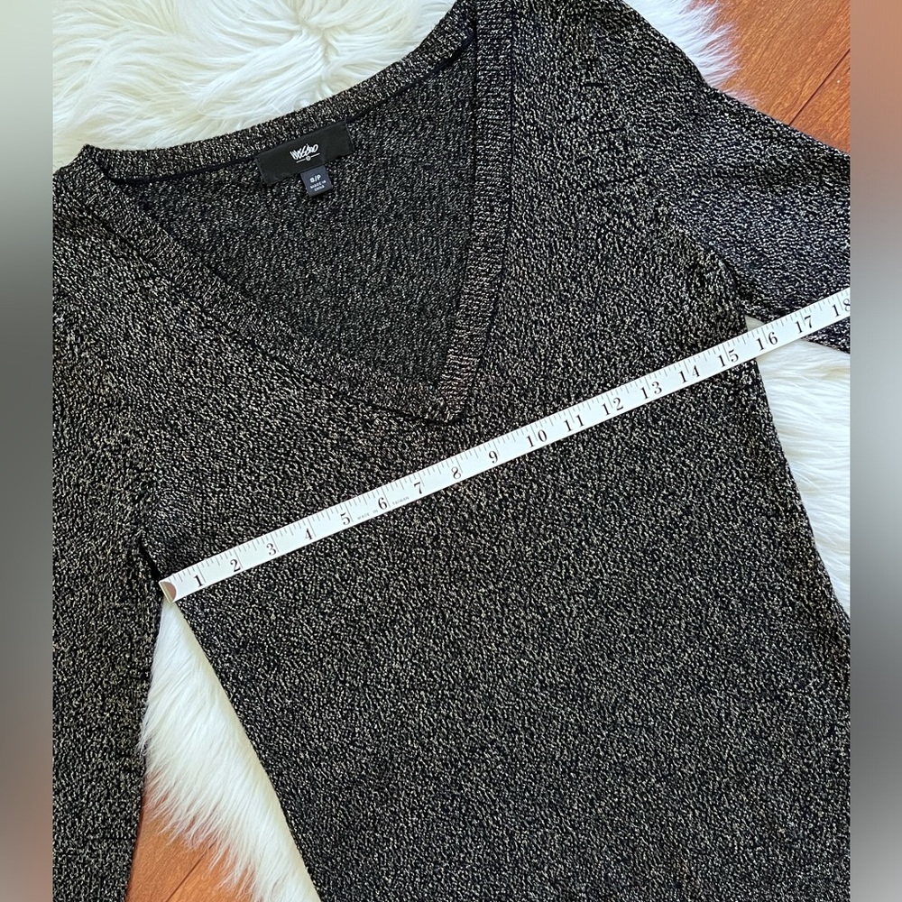 Mossimo Black/Gold Sparkle Long Sleeve V-Neck Sweater-Size S - Picture 8 of 10